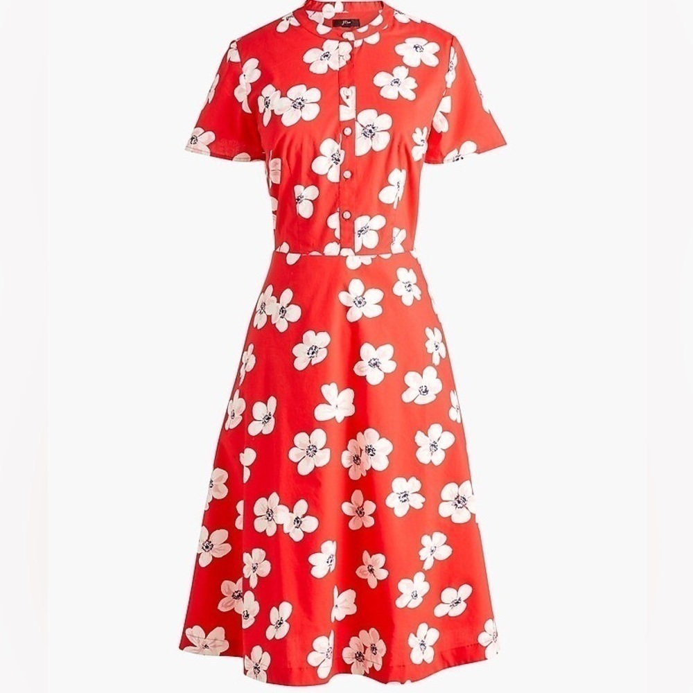 J. Crew women’s floral Button-down shirtdress red NWT 2